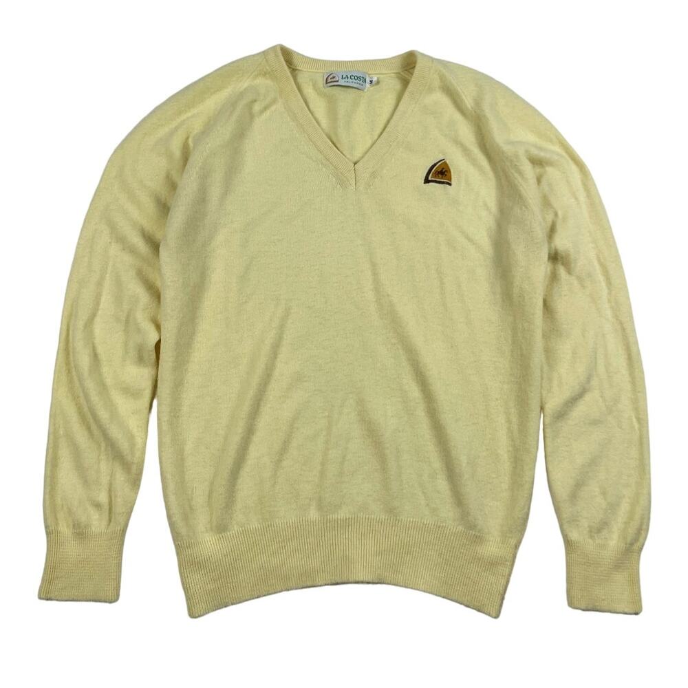Vintage 70s Yellow V-Neck Sweater Western Horse Cowboy Logo La Costa California